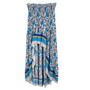 Unbranded Skirt Women Small Blue Floral Hi Low Garter Waist Boho Pull On Casual